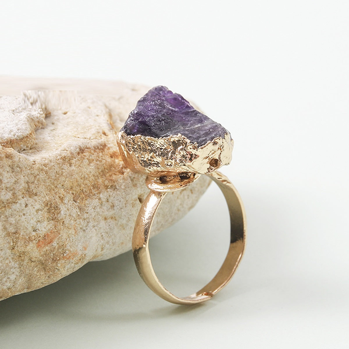 Green Flourite, Amethyst, Garnet Minimal Rings