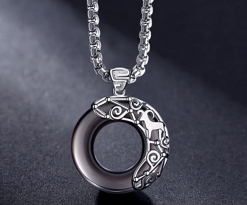 Obsidian Zodiac Sign Pendant Necklace