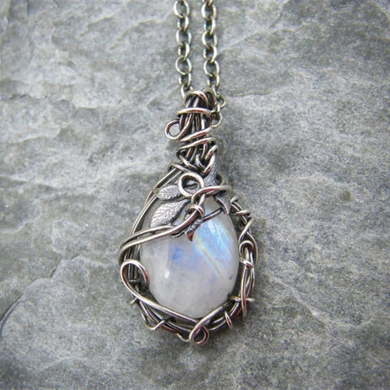 Sacrametal Moonstone Necklace: Wire Wrapped Crystal Jewelry, Healing Intention