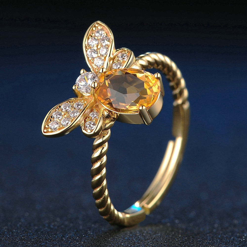 Sacrametal Citrine Bee Ring: Crystal Intention Jewelry
