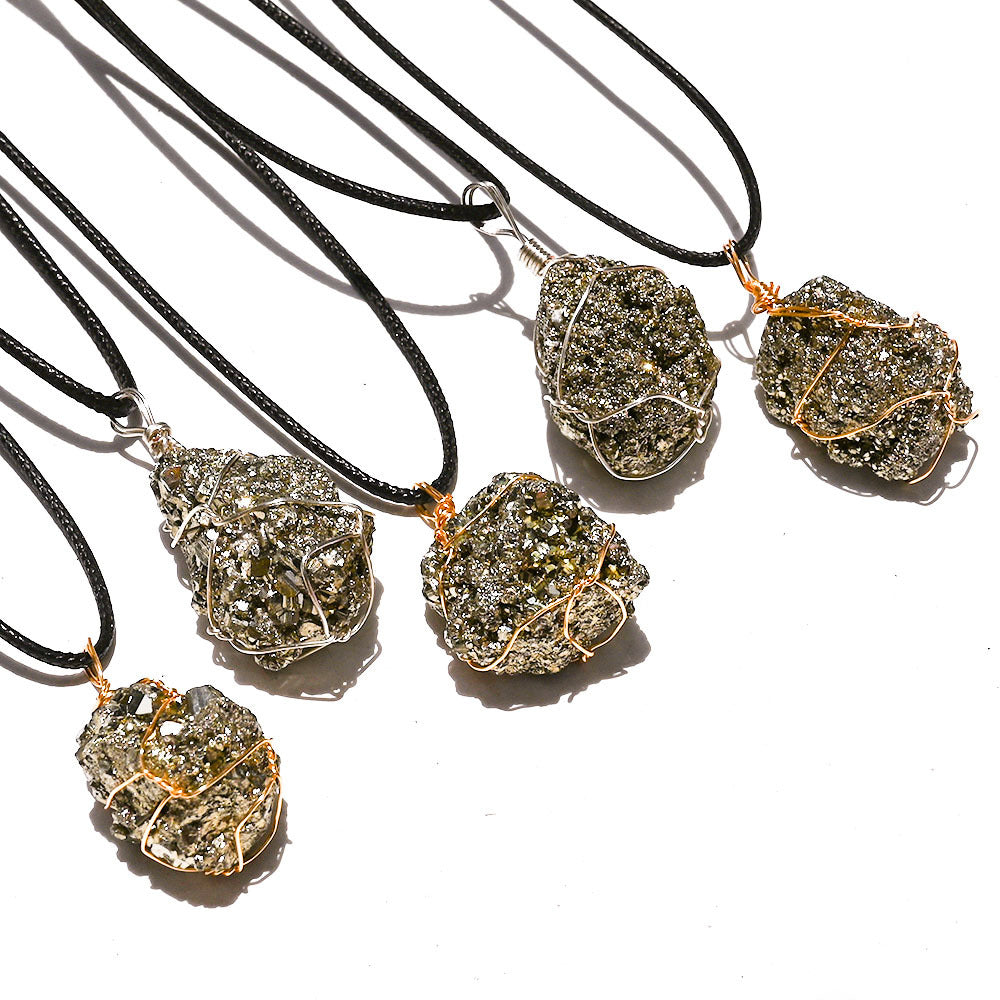 Sacrametal Pyrite Crystal Jewelry: Protection Healing Crystal Necklace