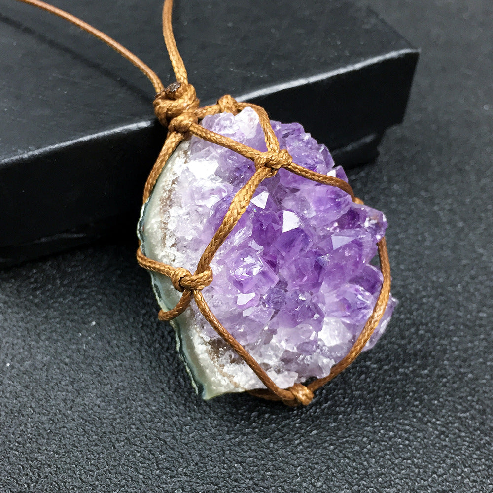 Sacrametal Amethyst Rough Cluster Healing Crystal Pendant: Grounding & Calm