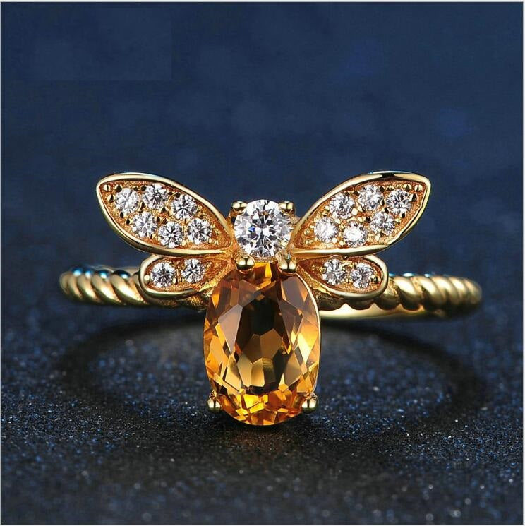 Sacrametal Citrine Bee Ring: Crystal Intention Jewelry