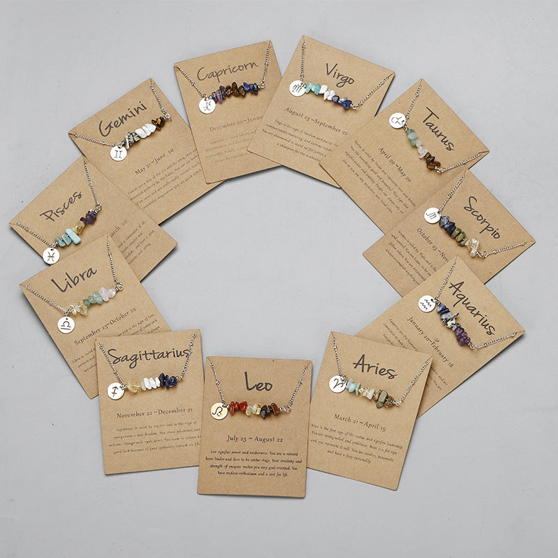 Sacrametal Zodiac Stone Gravel Necklace: Constellation Intention Piece