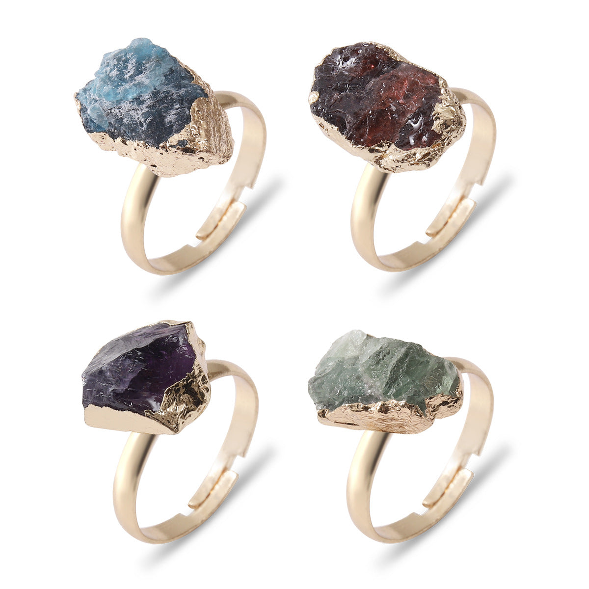 Green Flourite, Amethyst, Garnet Minimal Rings