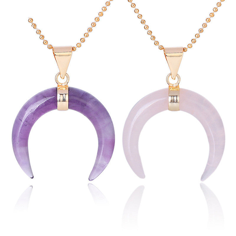Rose Quartz & Amethyst Moon Pendant Necklace