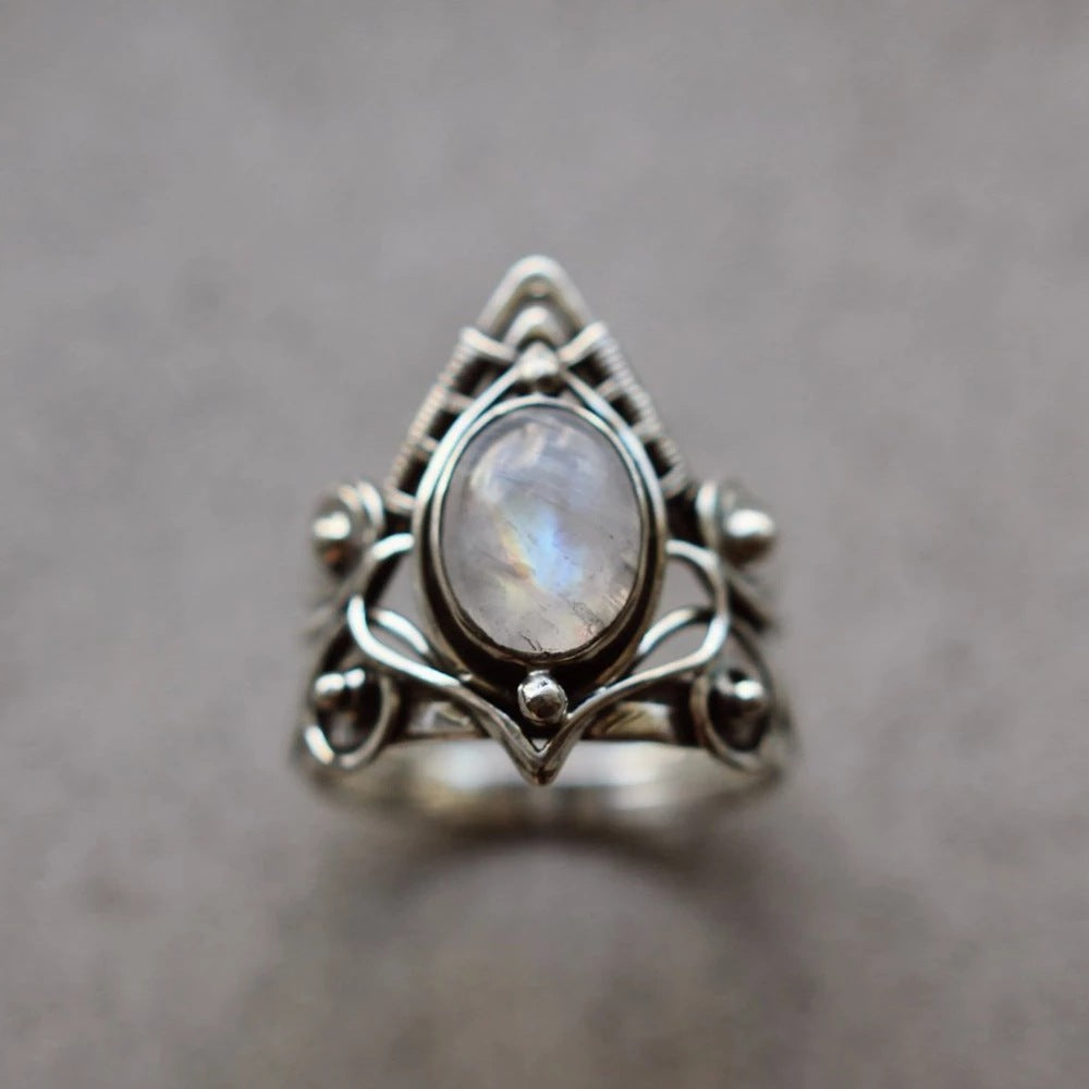 Sacrametal Moonstone Ring: Ancient Silver Crystal Ring for Healing