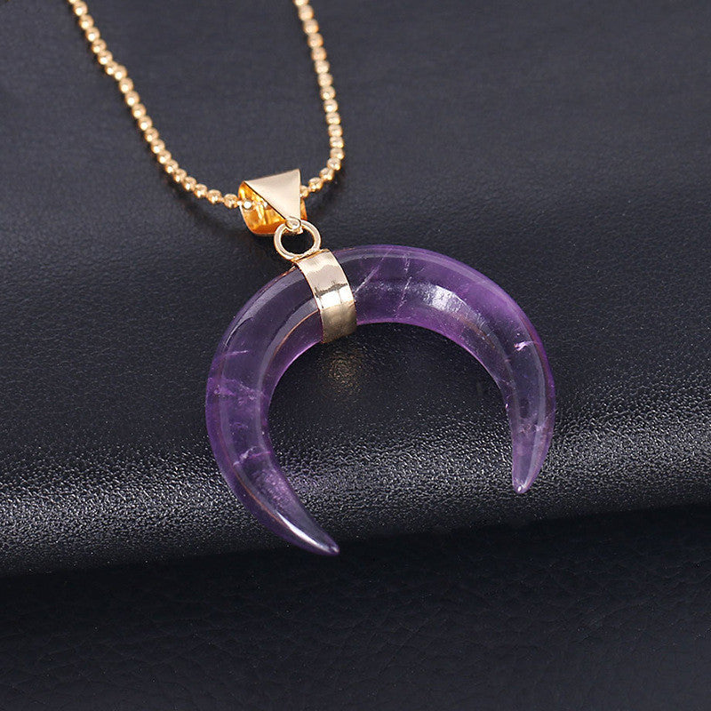 Rose Quartz & Amethyst Moon Pendant Necklace