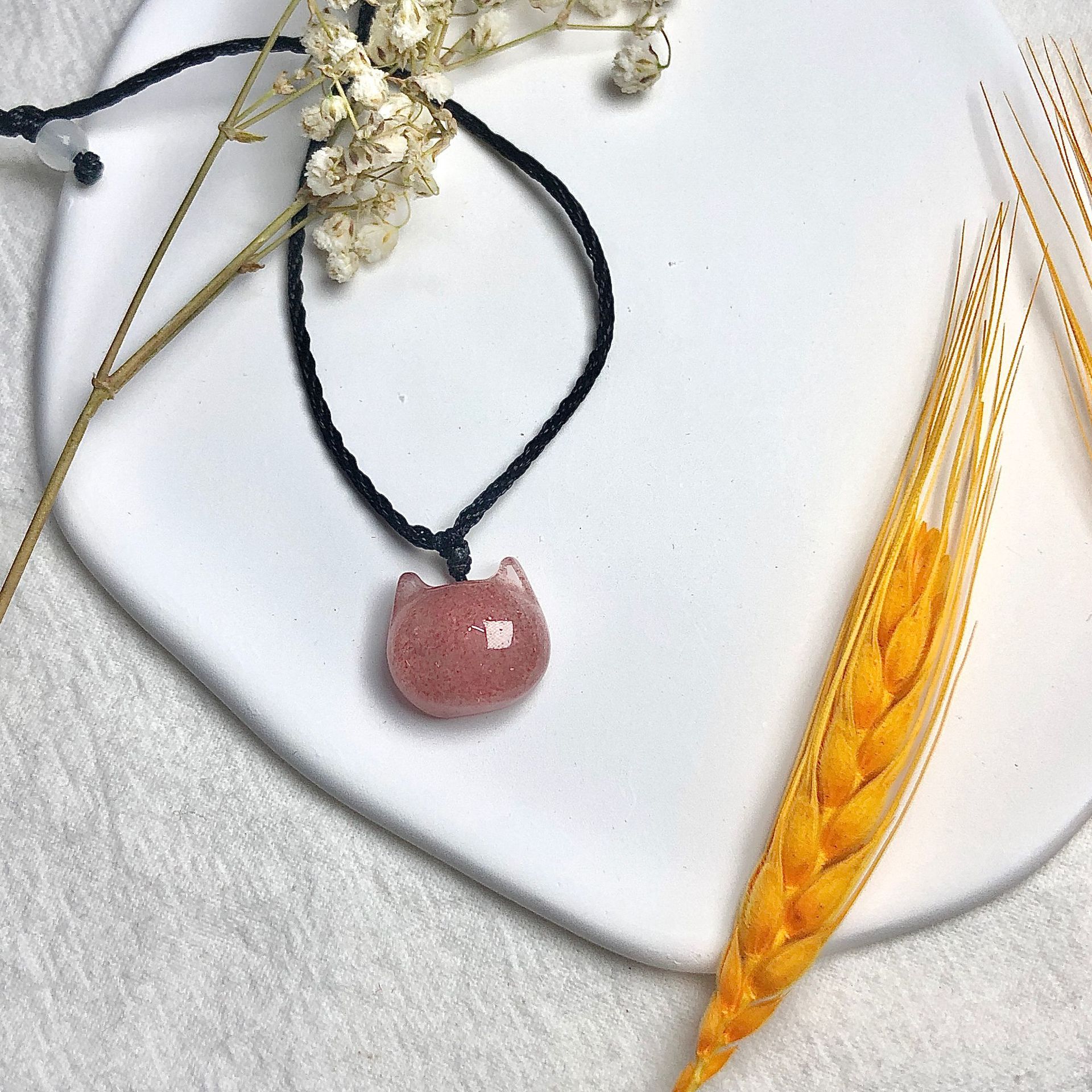 Strawberry Quartz Cat's Paw Pendant Necklace