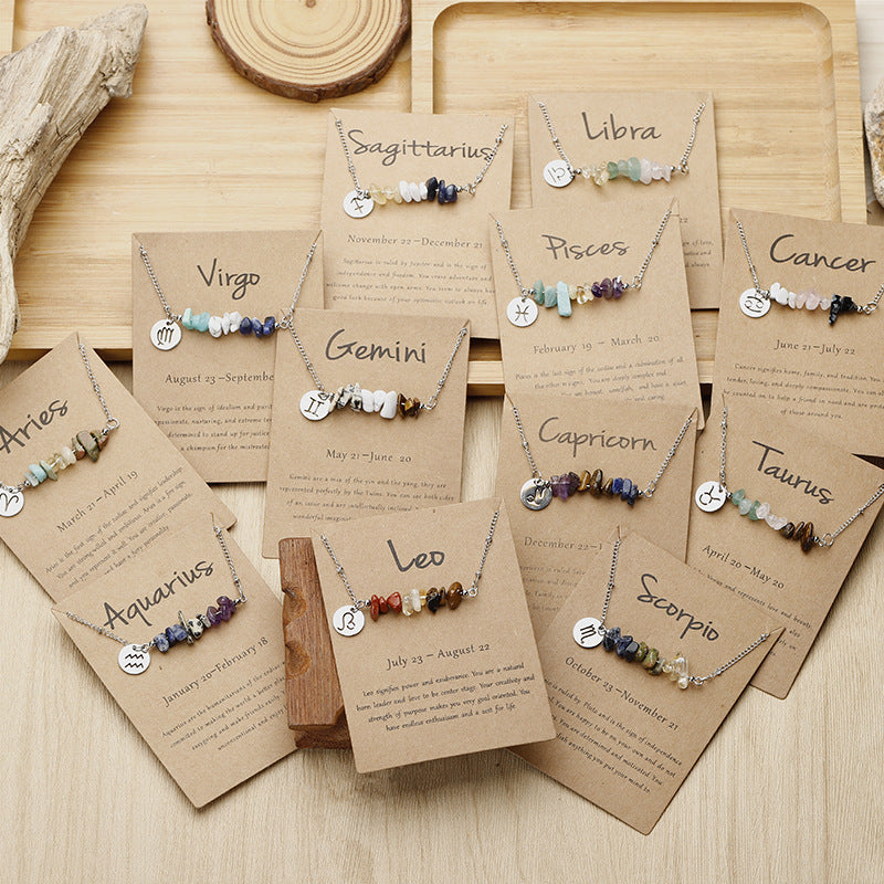 Sacrametal Zodiac Stone Gravel Necklace: Constellation Intention Piece