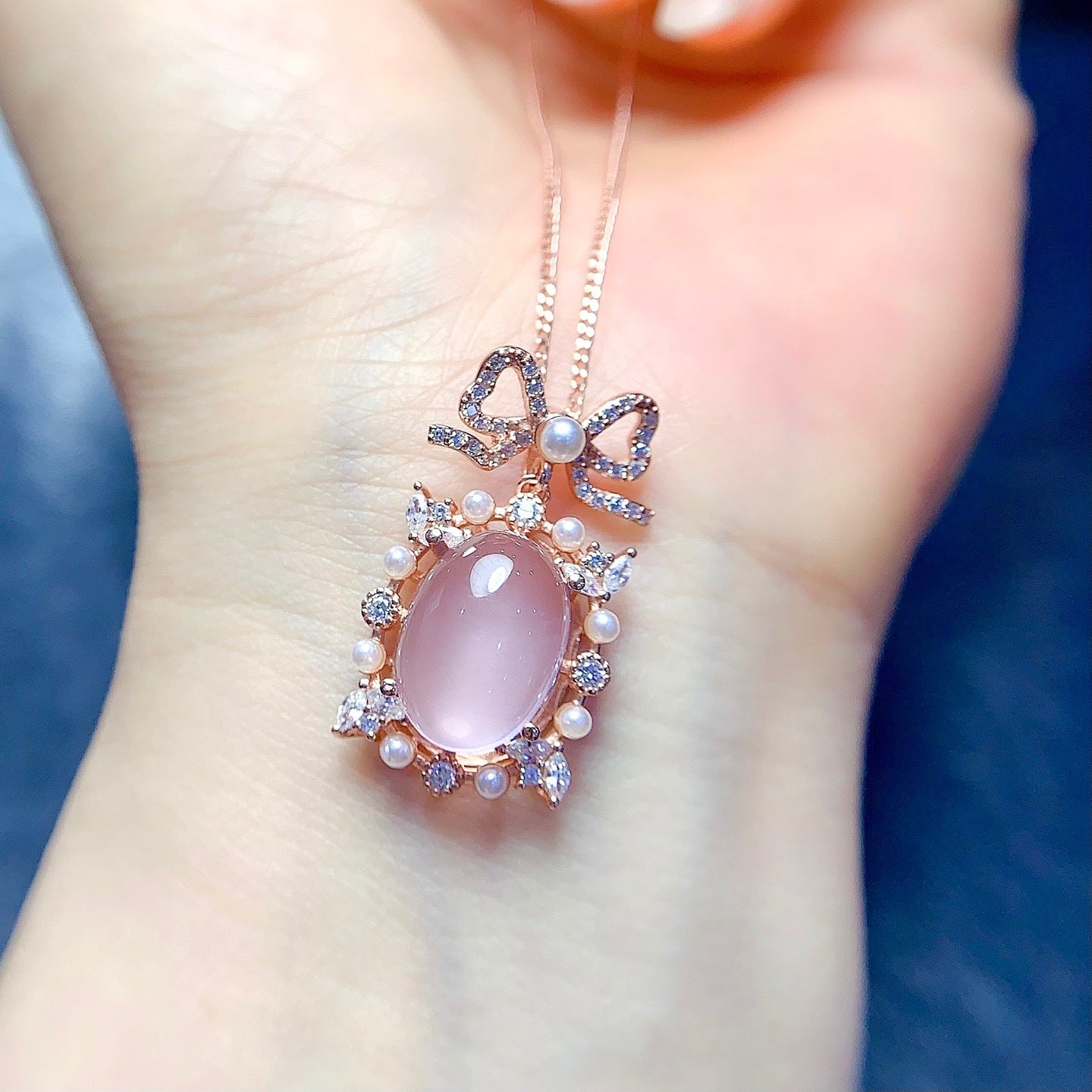 Sacrametal Rose Quartz Healing Crystal Pendant: Pink Geometry, Rose Gold Embrace