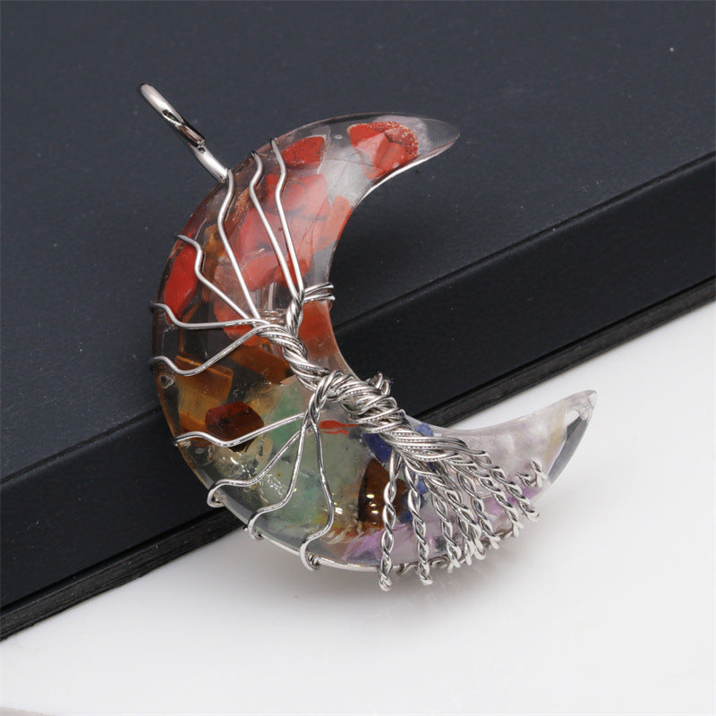 Sacrametal Moon Pendant Healing Crystal Jewelry: Lapis, Amethyst, & More