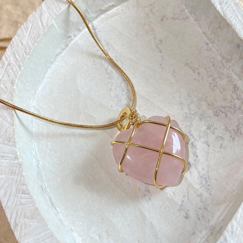 Rose Quartz / Opal Heart Shaped Pendant Necklace