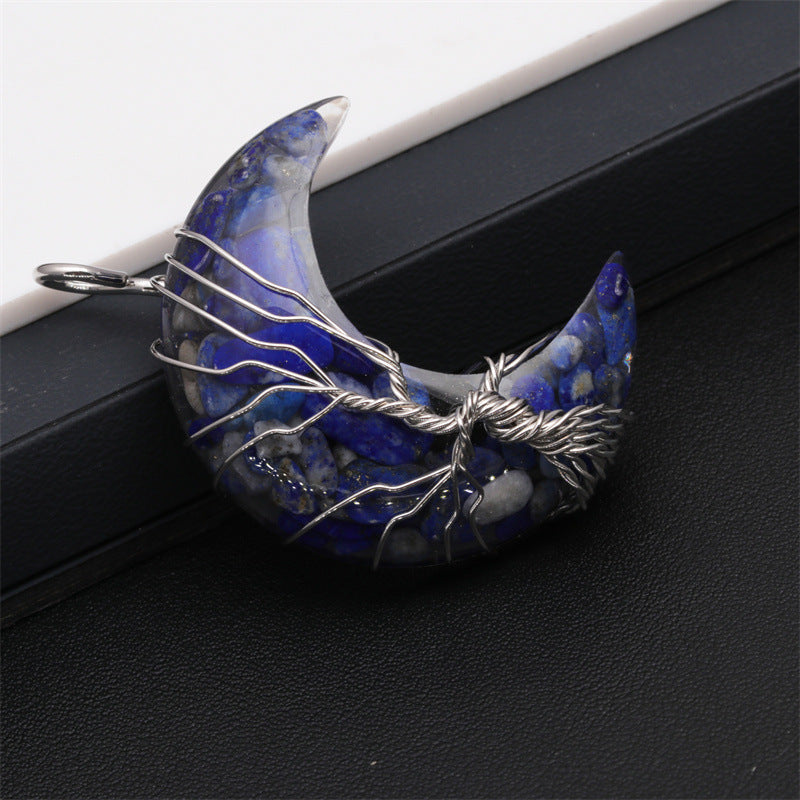 Sacrametal Moon Pendant Healing Crystal Jewelry: Lapis, Amethyst, & More
