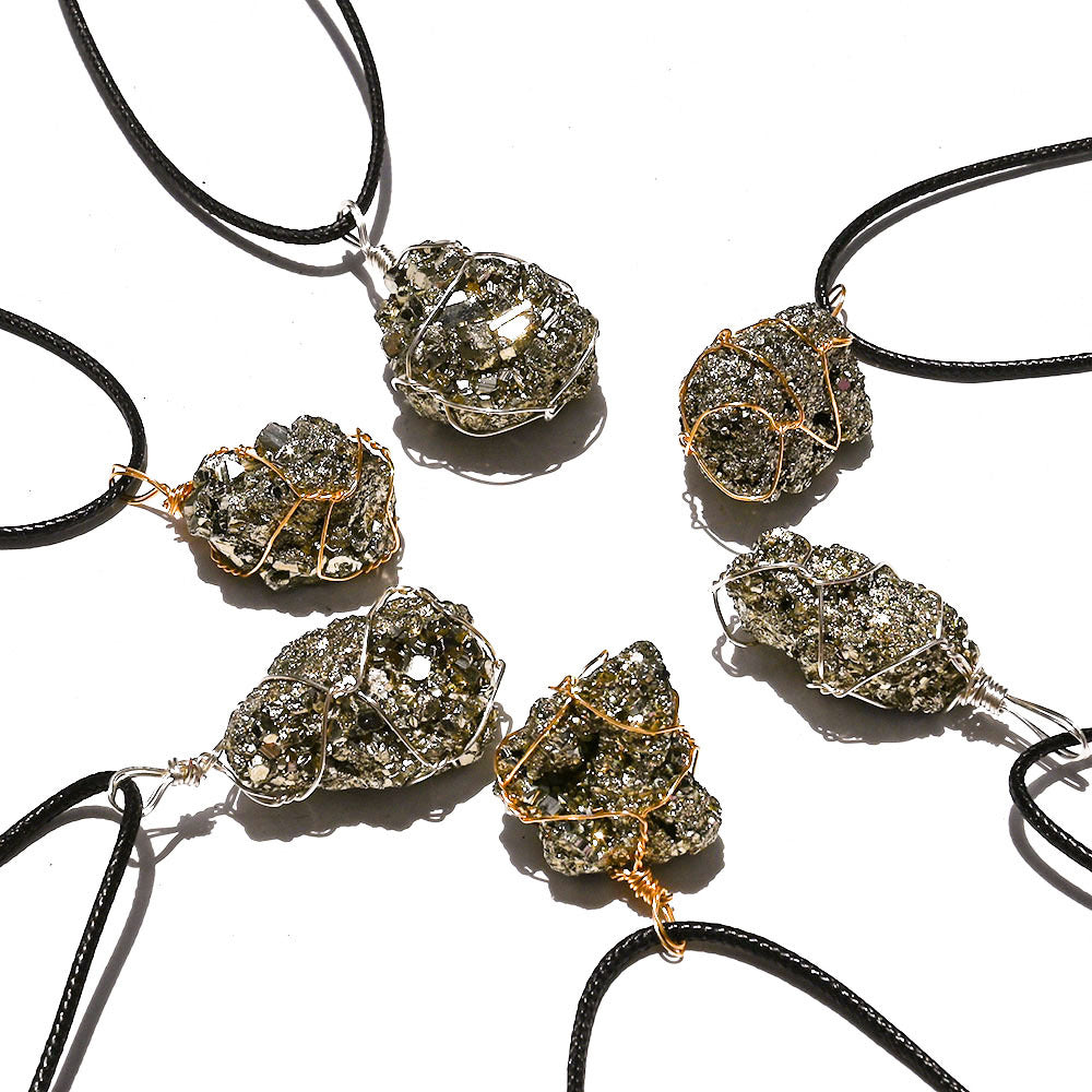 Sacrametal Pyrite Crystal Jewelry: Protection Healing Crystal Necklace