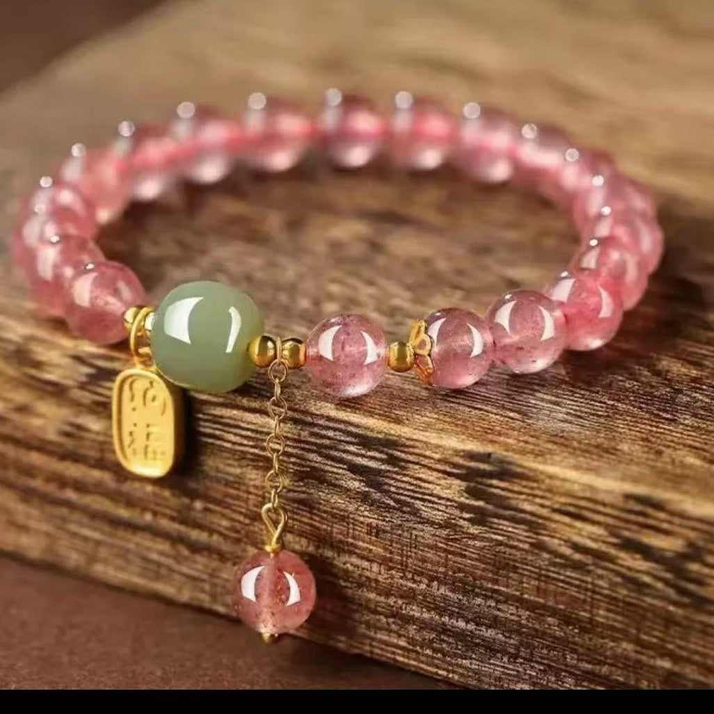 Sacrametal Strawberry Quartz Healing Crystal Bracelet: Intention Stone. Artisan-Handled