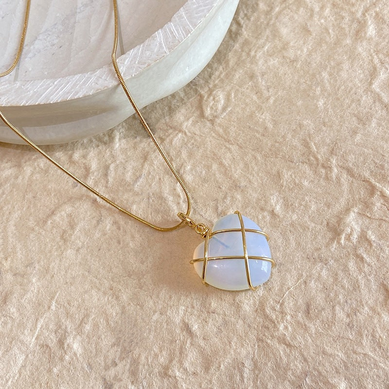 Rose Quartz / Opal Heart Shaped Pendant Necklace