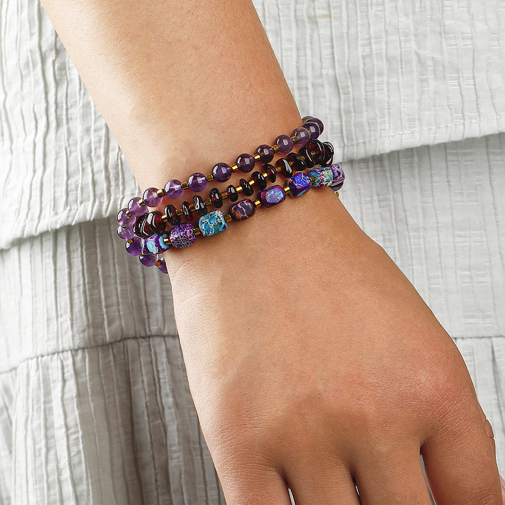 Amethyst Round Beads Stone Bracelet And Necklace
