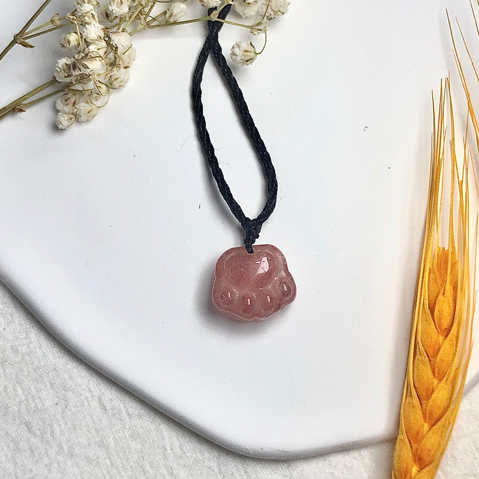Strawberry Quartz Cat's Paw Pendant Necklace