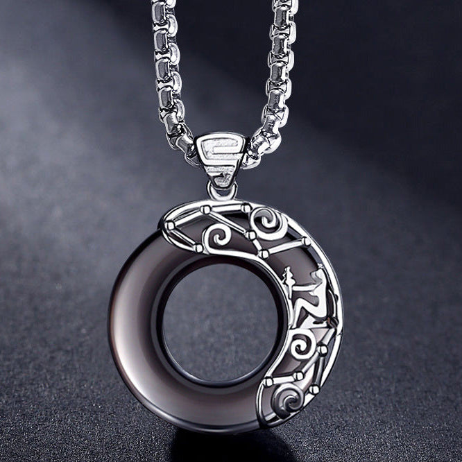 Obsidian Zodiac Sign Pendant Necklace