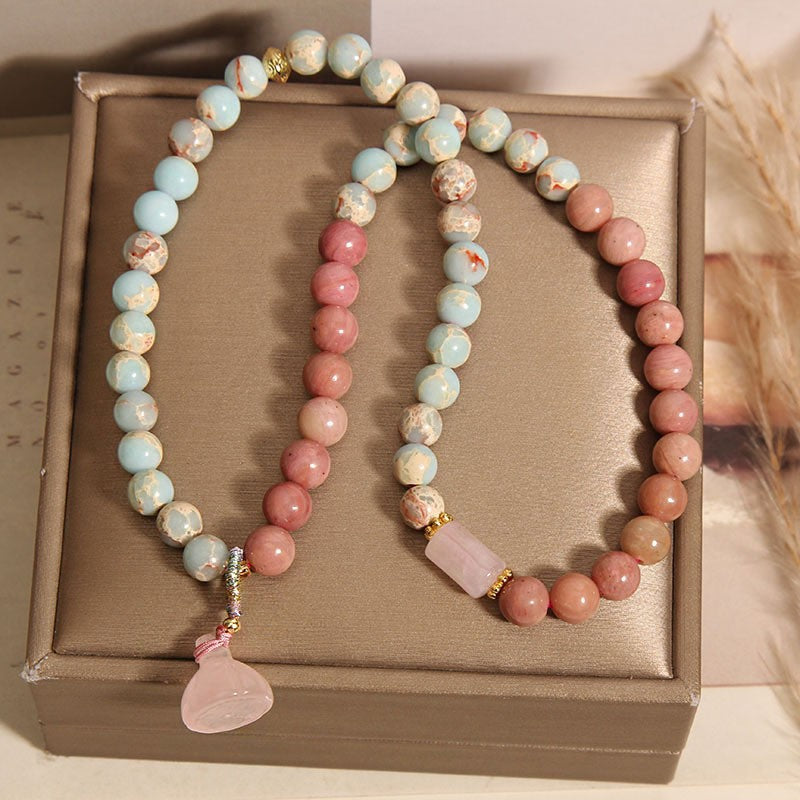 Sacrametal Healing Crystal Bracelet: Rose Quartz, Jasper & Rhodonite Prayer Beads
