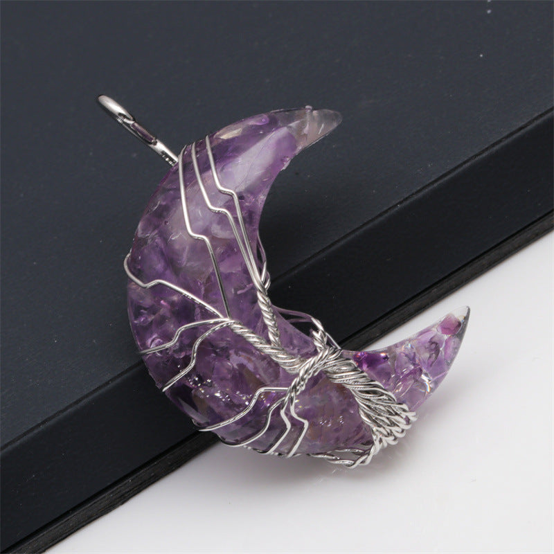 Sacrametal Moon Pendant Healing Crystal Jewelry: Lapis, Amethyst, & More