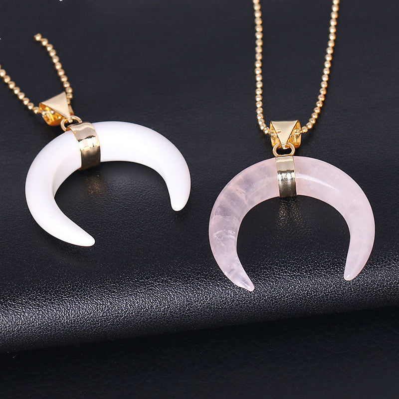 Rose Quartz & Amethyst Moon Pendant Necklace