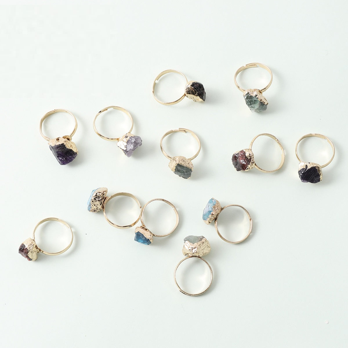 Green Flourite, Amethyst, Garnet Minimal Rings