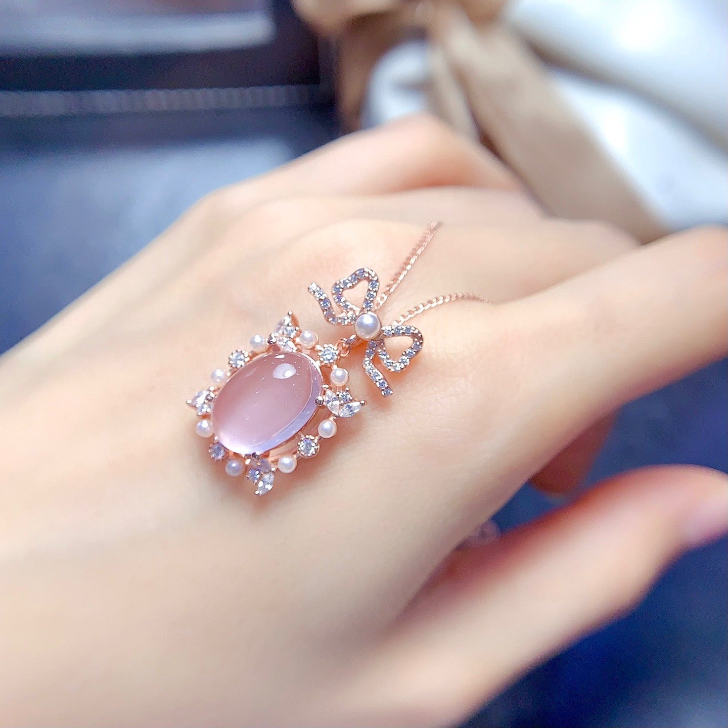 Sacrametal Rose Quartz Healing Crystal Pendant: Pink Geometry, Rose Gold Embrace