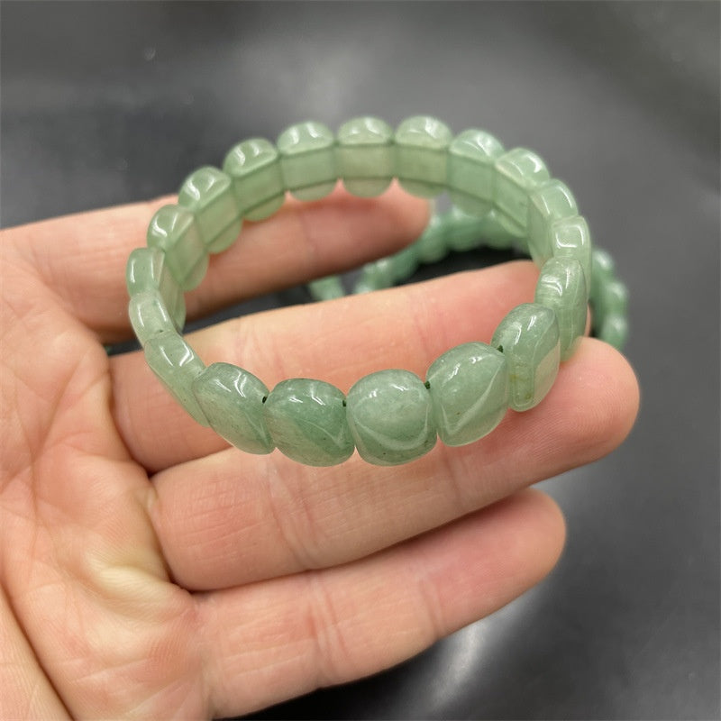 Green Aventurine Healing Crystal Bracelet: Bamboo Cut, Grounding Intention