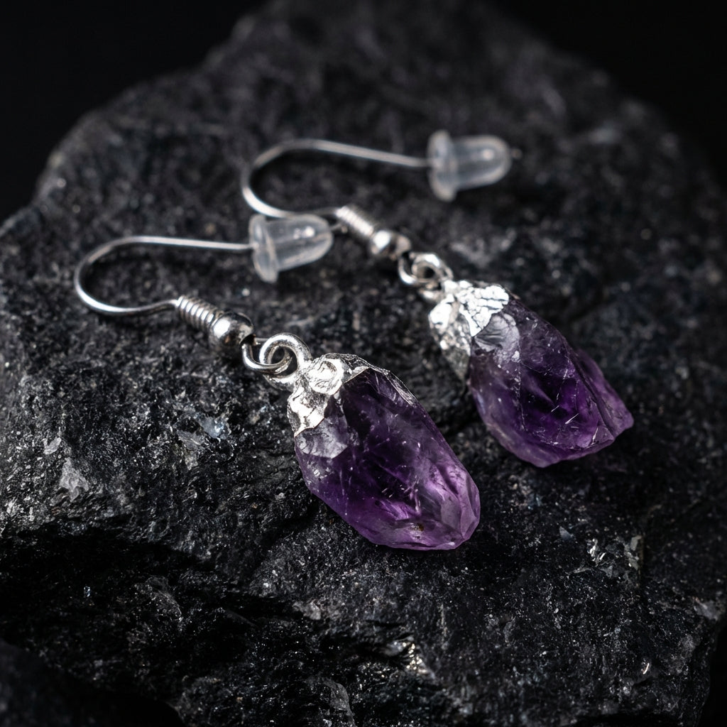 Sacrametal Stone Drop Earrings: Amethyst & Citrine