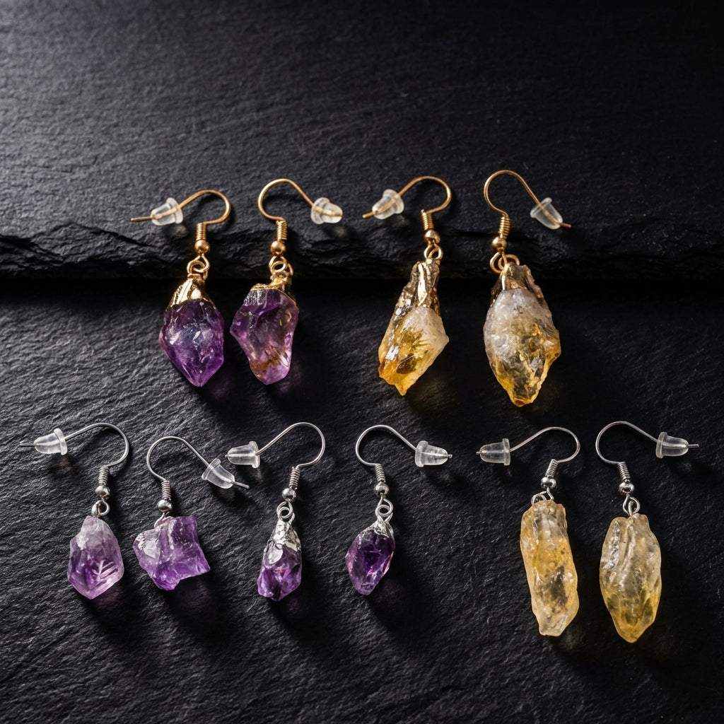 Sacrametal Stone Drop Earrings: Amethyst & Citrine