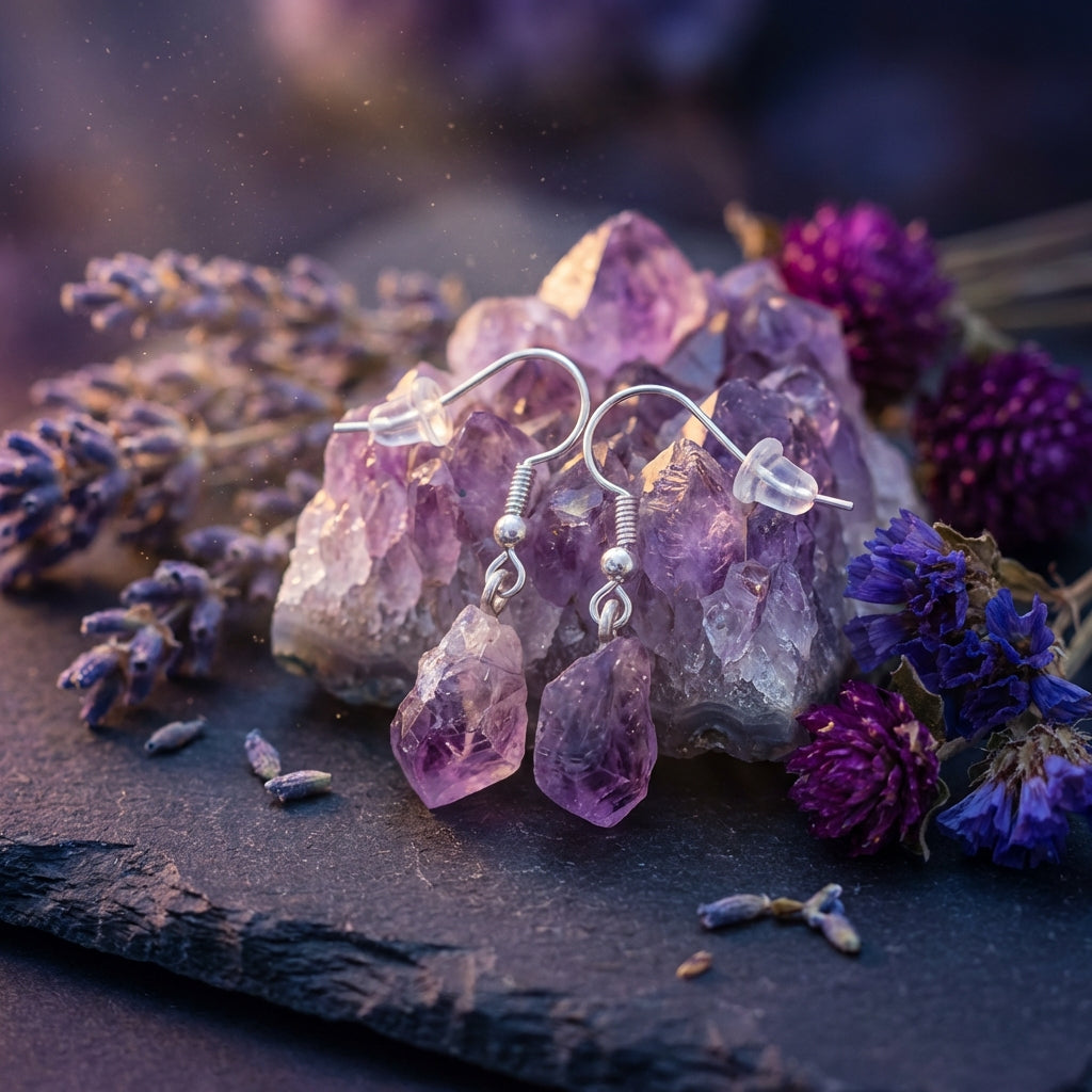 Sacrametal Stone Drop Earrings: Amethyst & Citrine