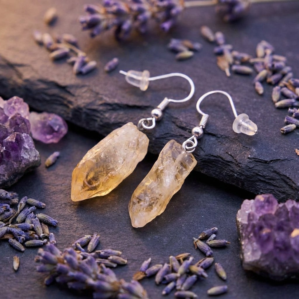 Sacrametal Stone Drop Earrings: Amethyst & Citrine