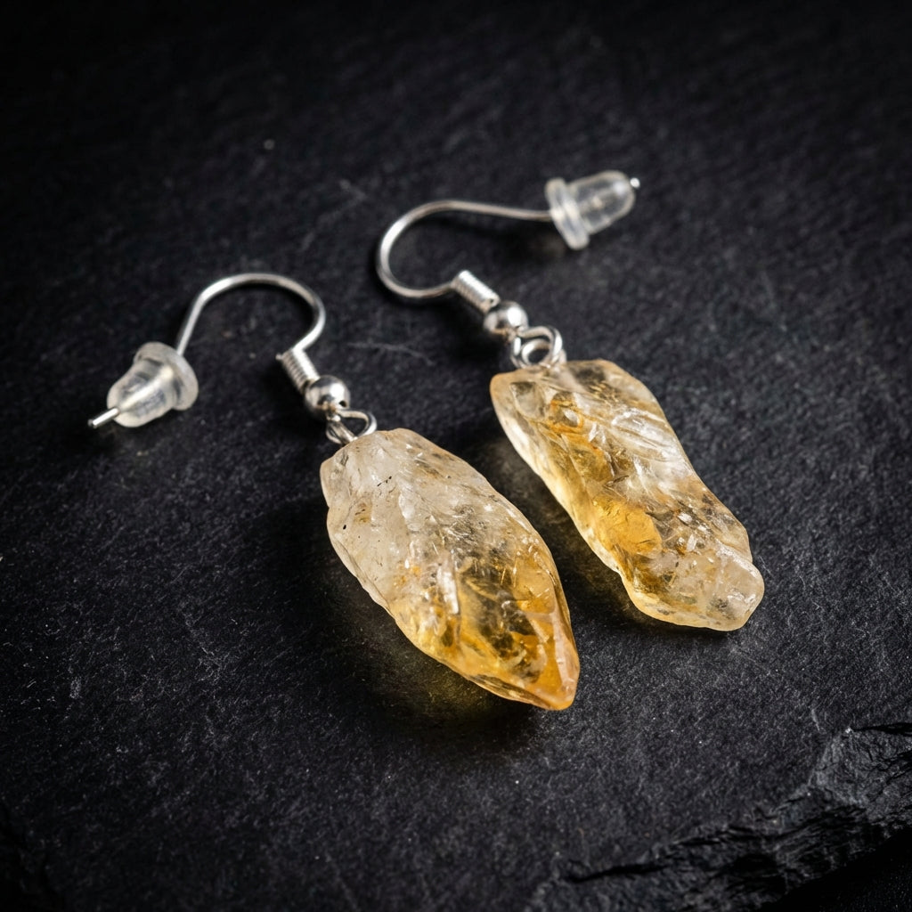 Sacrametal Stone Drop Earrings: Amethyst & Citrine