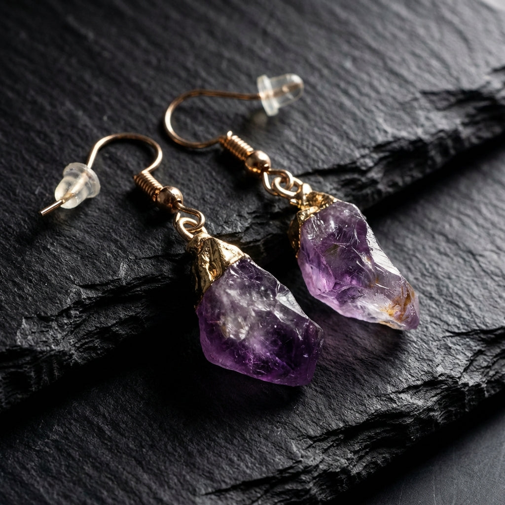 Sacrametal Stone Drop Earrings: Amethyst & Citrine