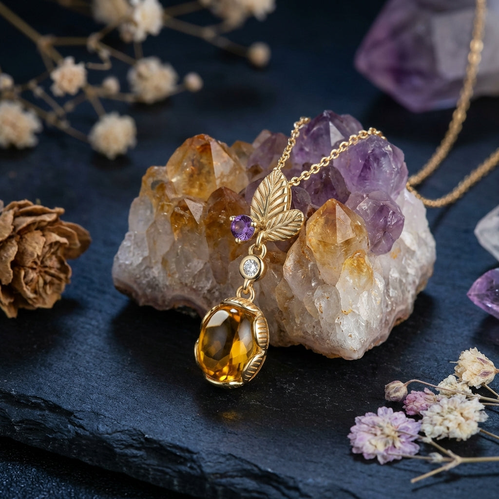 Sacrametal Citrine Leaf Pendant: Abundance Necklace