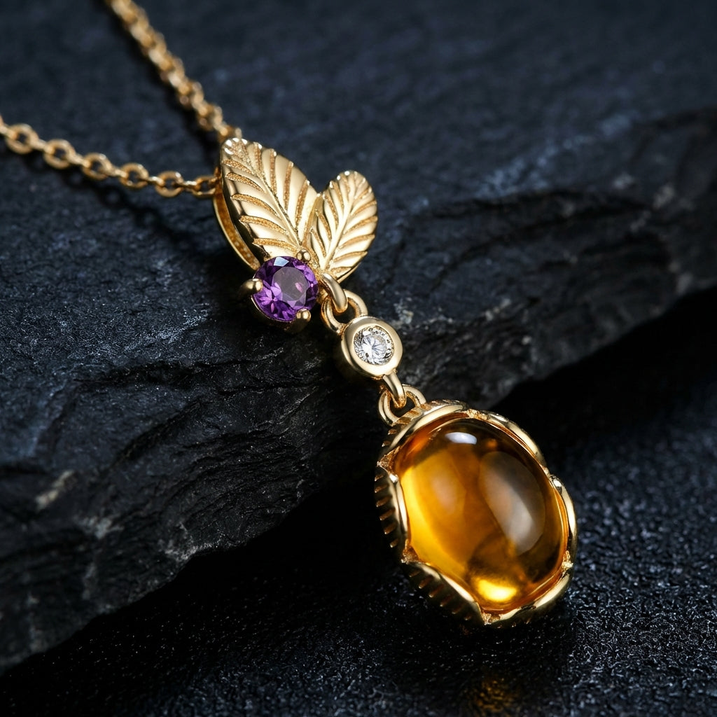 Sacrametal Citrine Leaf Pendant: Abundance Necklace