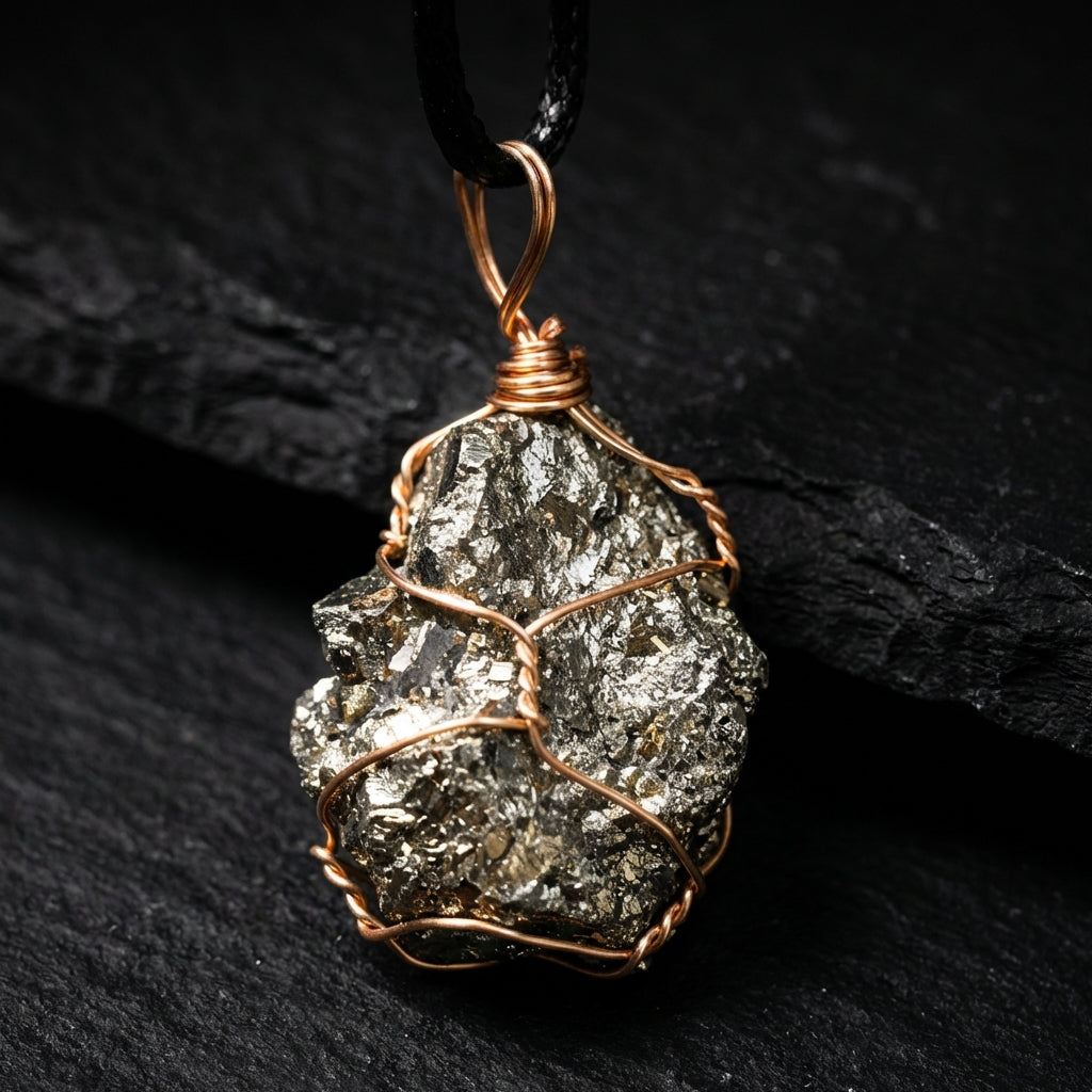 Sacrametal Pyrite Crystal Jewelry: Protection Healing Crystal Necklace