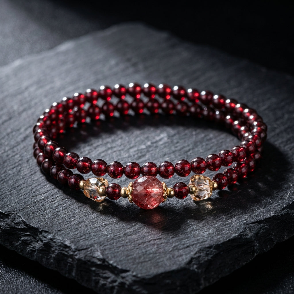 Garnet Healing Crystal Bracelet: Grounding Intention, Dual Strand
