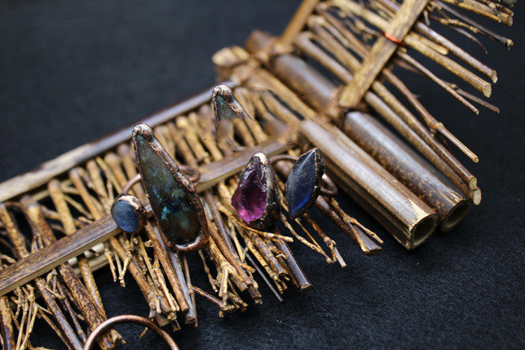 Sacrametal Labradorite & Amethyst Ring: Mystical Guidance