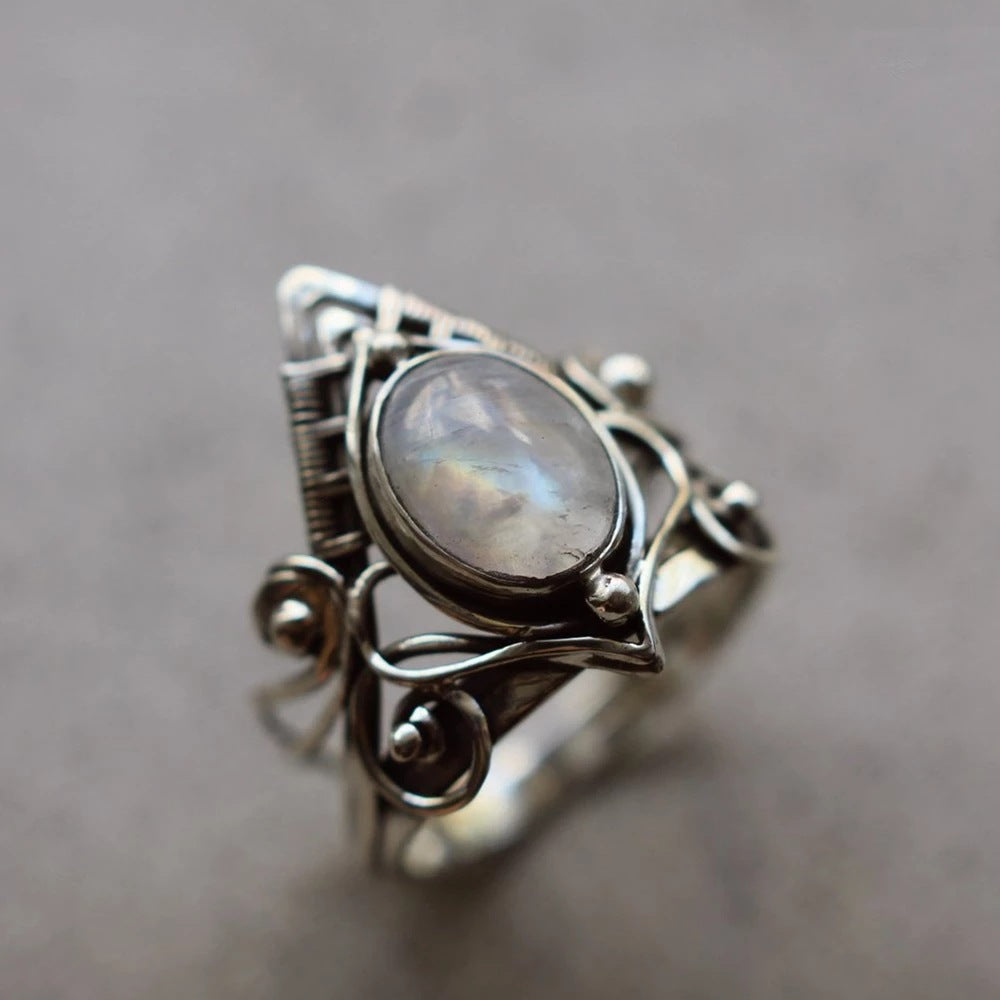 Sacrametal Moonstone Ring: Ancient Silver Crystal Ring for Healing