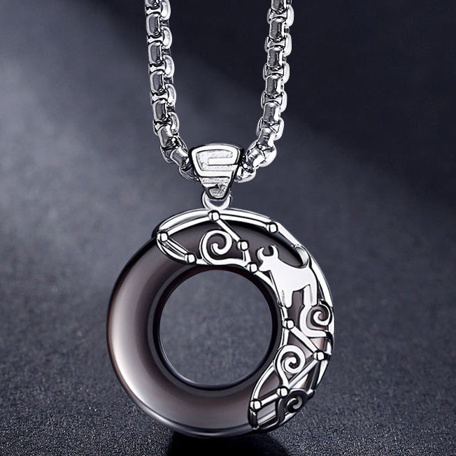 Obsidian Zodiac Sign Pendant Necklace