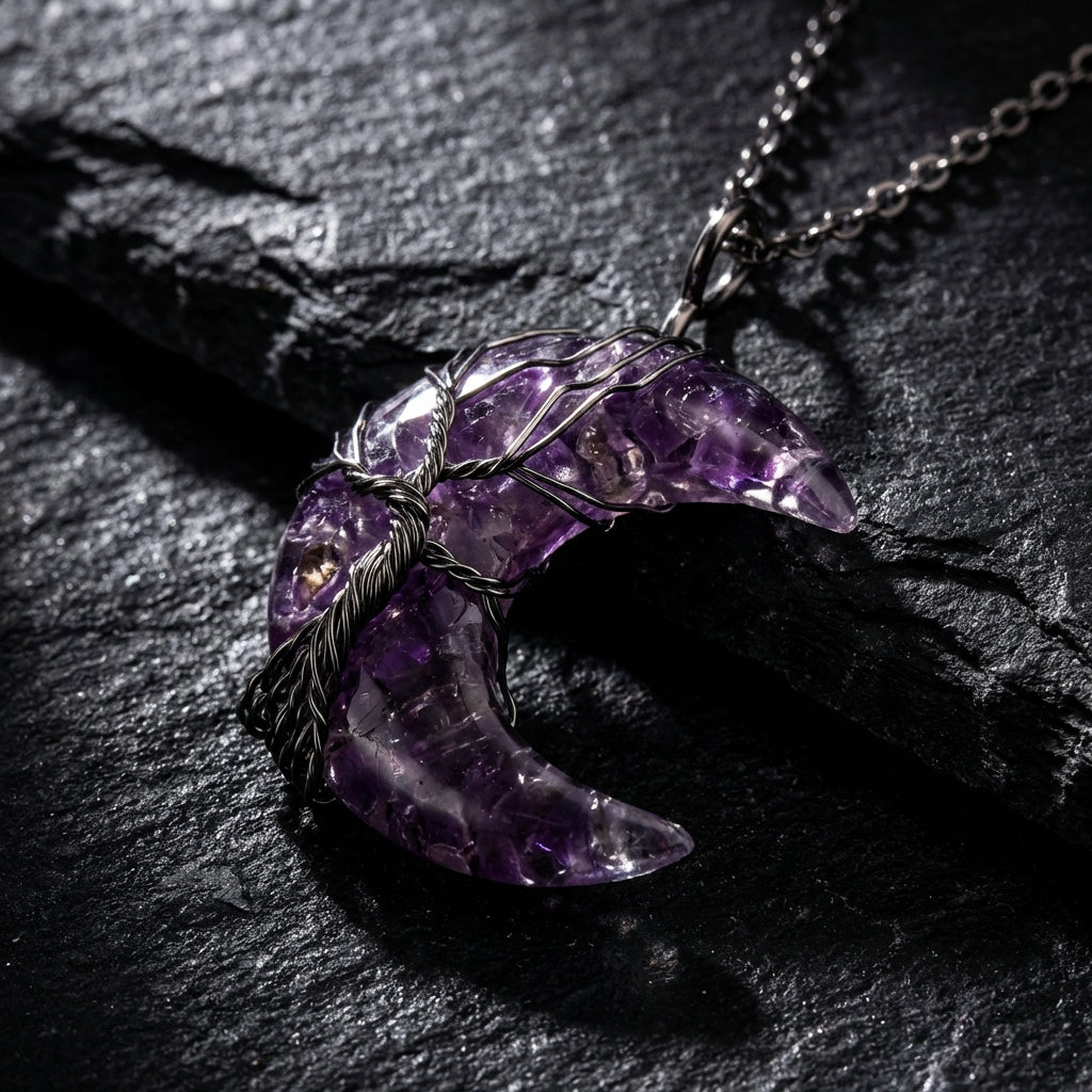 Sacrametal Moon Pendant Healing Crystal Jewelry: Lapis, Amethyst, & More