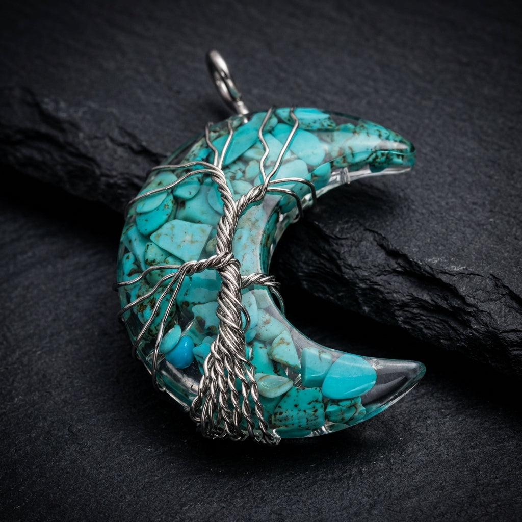 Sacrametal Moon Pendant Healing Crystal Jewelry: Lapis, Amethyst, & More