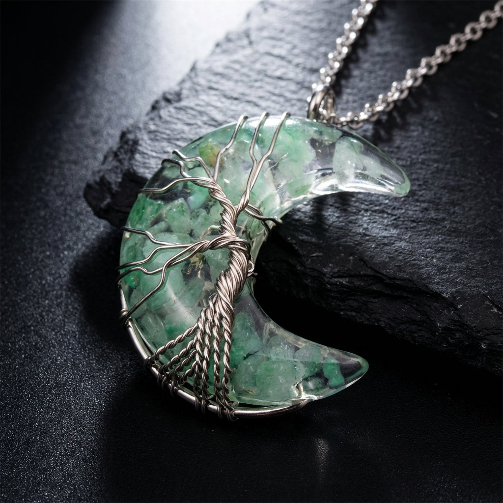 Sacrametal Moon Pendant Healing Crystal Jewelry: Lapis, Amethyst, & More
