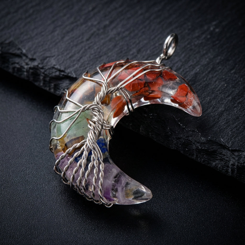 Sacrametal Moon Pendant Healing Crystal Jewelry: Lapis, Amethyst, & More