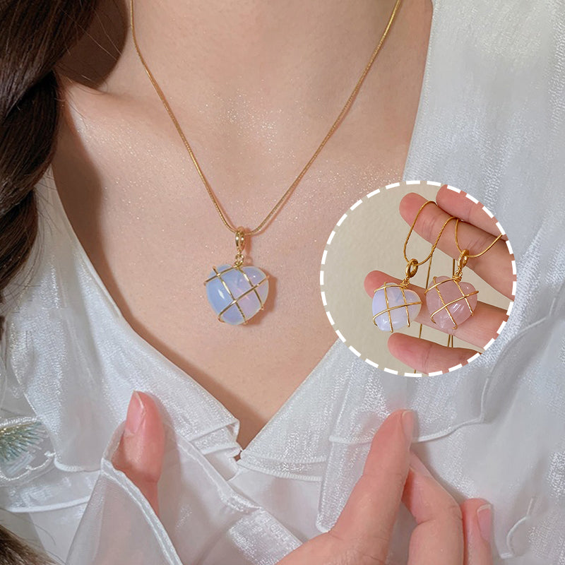 Rose Quartz / Opal Heart Shaped Pendant Necklace