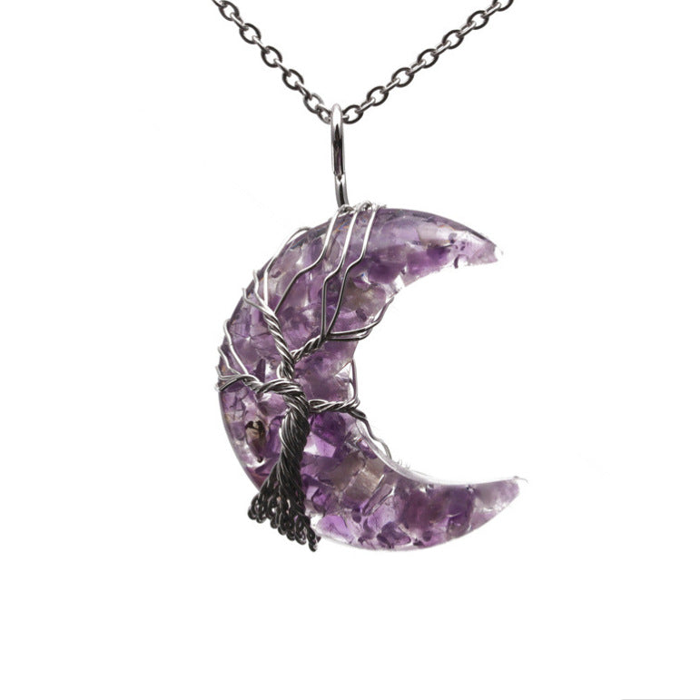 Sacrametal Moon Pendant Healing Crystal Jewelry: Lapis, Amethyst, & More