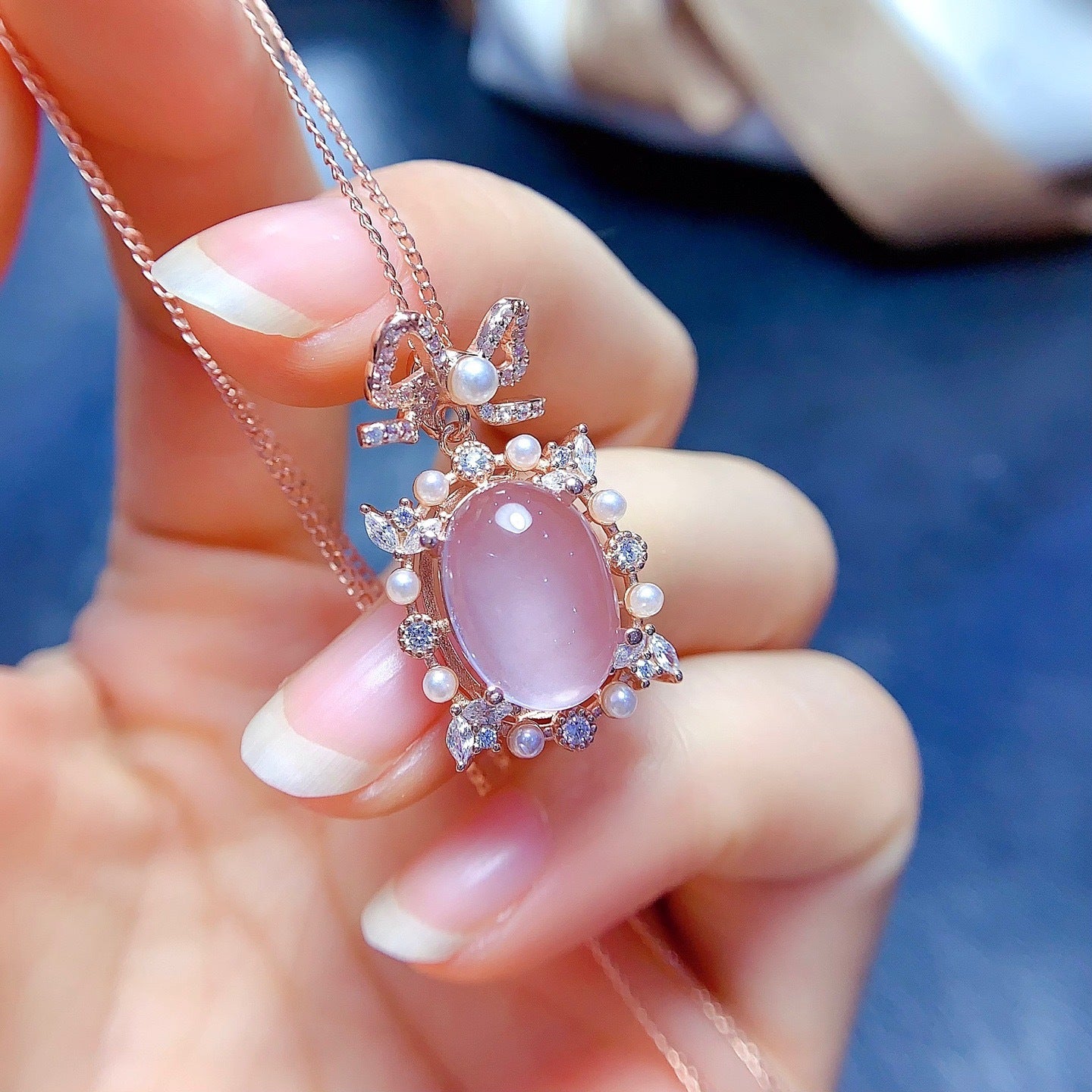 Sacrametal Rose Quartz Healing Crystal Pendant: Pink Geometry, Rose Gold Embrace